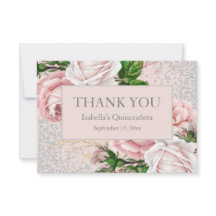 Quinceañera Rosa Blommig Silver Glitter Tack