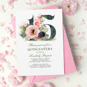 Quinceanera Rosa Blommigt 15:e födelsedagen Inbjudningar