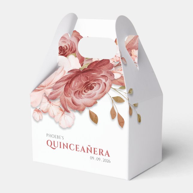 Quinceanera Rosa Blommigt Botanical 15: e födelsed Presentaskar (Framsidan Sidan)