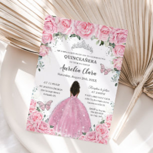 Quinceañera Rosa Blommigt Butterflies Brown Prince Inbjudningar