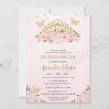 Quinceañera Rosa Blommigt Butterflies Princess Kro