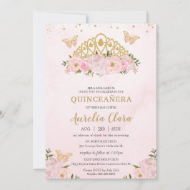 Quinceañera Rosa Blommigt Butterflies Princess Kro Inbjudningar