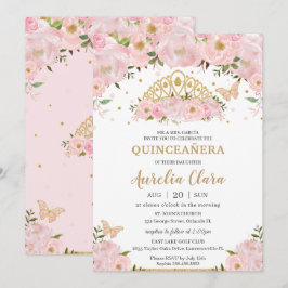 Quinceañera  Rosa Blommigt Butterflies Tiara Inbjudningar