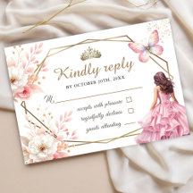 Quinceañera  Rosa Blommigt Butterfly OSA kort