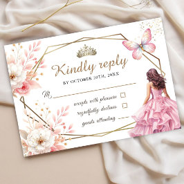 Quinceañera Rosa Blommigt Butterfly OSA kort