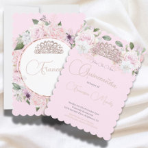 Quinceanera Rosa Blommigt Chic Tiara Modern