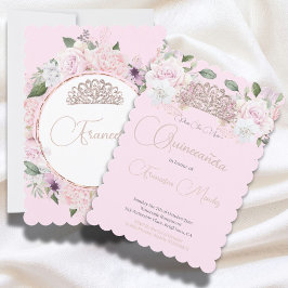 Quinceanera Rosa Blommigt Chic Tiara Modern Inbjudningar