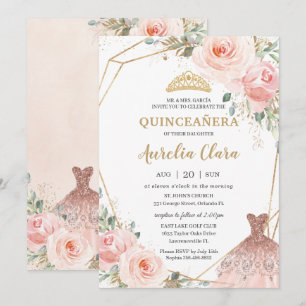 Quinceañera Rosa Blommigt Dress Birthday Invi Inbjudningar