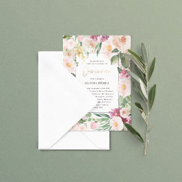 Quinceañera Rosa blommigt elegant födelsedag Inbjudningar