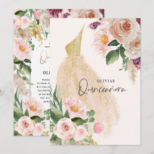 Quinceañera Rosa blommigt gily dress infunderning Inbjudningar