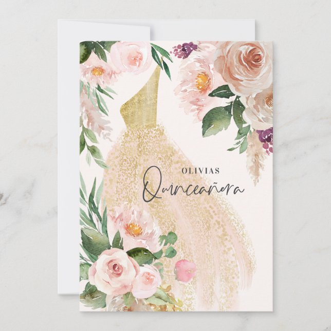 Quinceañera Rosa blommigt gily-kalender Inbjudningar (Framsida)