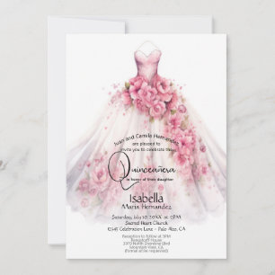 Quinceañera Rosa Blommigt Gown Inbjudningar