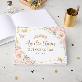 Quinceanera  Rosa Blommigt Guld Butterflies 15 Gästböcker