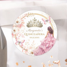 Quinceañera  Rosa Blommigt Guld Tiara Butterfly