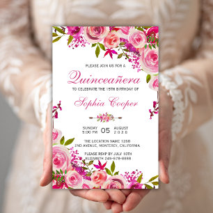 Quinceañera Rosa Blommigt Mis Quince Anos-inbjudan