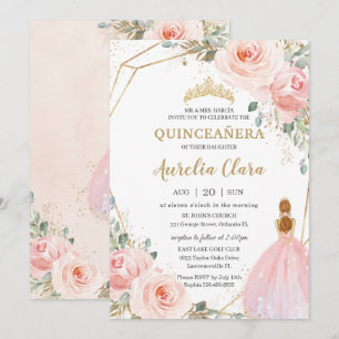 Quinceañera Rosa Blommigt Mis Quince Anos Inbjudningar
