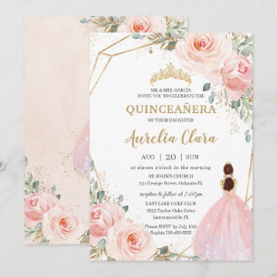 Quinceañera Rosa Blommigt Mis Quince Anos Inv Inbjudningar