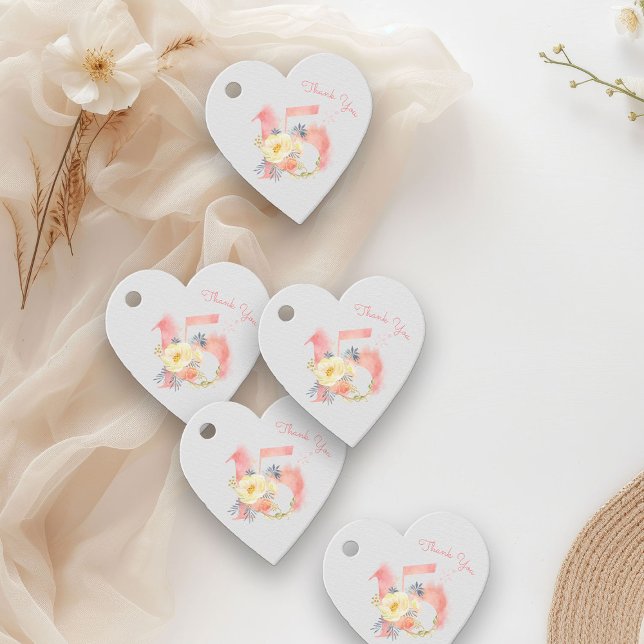 Quinceanera  Rosa Blommigt nummer 15 Tack Gåvor Etiketter (Favor Tags from my Blush Pink Number 15 Quinceanera collection
)