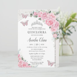 Quinceañera Rosa Blommigt Princess 15 Años Butterf Inbjudningar