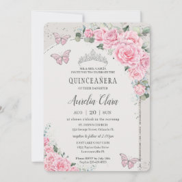Quinceañera Rosa Blommigt Princess 15 Años Butterf Inbjudningar