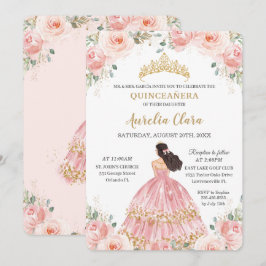 Quinceañera  Rosa Blommigt Princess Birthday Inbjudningar
