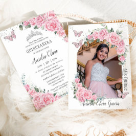 Quinceañera Rosa Blommigt Princess Butterflies Pho Inbjudningar