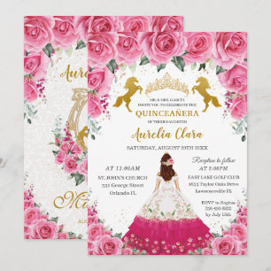 Quinceañera Rosa Blommigt Princess Charro Guld Hor Inbjudningar