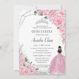 Quinceañera Rosa Blommigt Princess Silver Birthday Inbjudningar