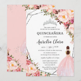 Quinceañera  Rosa Blommigt Princess Silver Inbjudningar