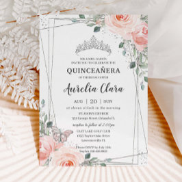 Quinceañera  Rosa Blommigt Ro Butterfly Krona Inbjudningar