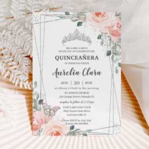 Quinceañera Rosa Blommigt Ro Butterfly Krona Inbjudningar