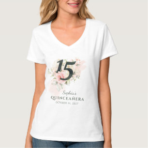 Quinceanera Rosa Blommigt Rustic  15:e födelsedage T Shirt