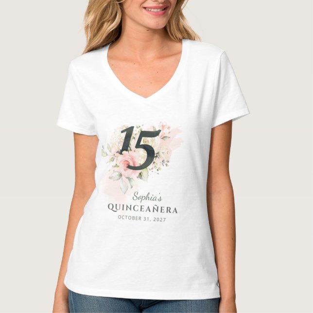 Quinceanera Rosa Blommigt Rustic  15:e födelsedage T Shirt (Framsida)