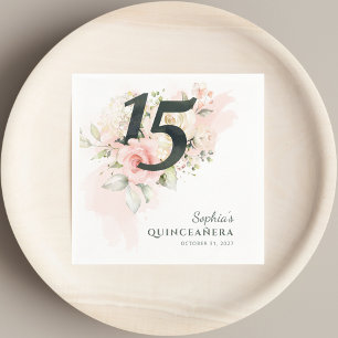 Quinceanera Rosa Blommigt Rustic 15:e Födelsedagsf Pappersservett