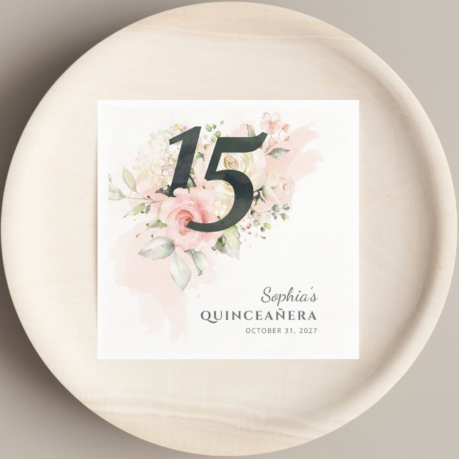Quinceanera Rosa Blommigt Rustic 15:e Födelsedagsf Pappersservett (Quinceanera Pink Floral Rustic 15th Birthday Party Napkins)