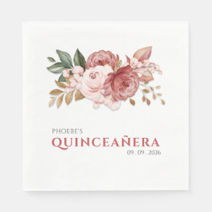 Quinceanera Rosa Blommigt Rustic Botanic Pappersservett