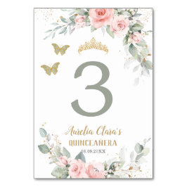 Quinceañera Rosa Blommigt Sage Grönt Butterflies Bordsnummer