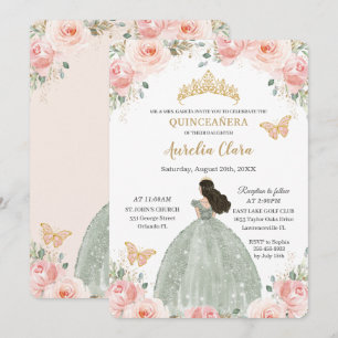 Quinceañera Rosa Blommigt Sage Grönt Dress Inbjudningar