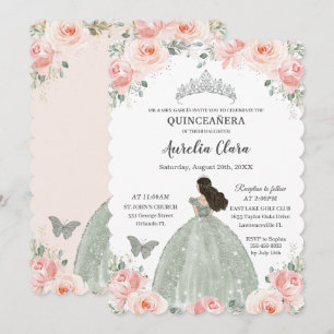 Quinceañera  Rosa Blommigt Sage Grönt Dress Inbjudningar