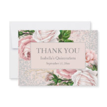 Quinceañera Rosa Blommigt Silver Glitter Tack