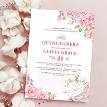 Quinceanera Rosa Blommigt Silver Krona