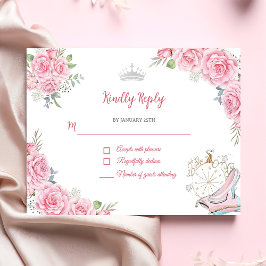 Quinceanera  Rosa Blommigt Silver Krona OSA Kort