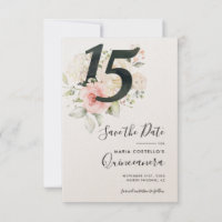 Quinceanera Rosa Blommigt Spara datum meddelande