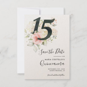 Quinceanera Rosa Blommigt Spara datum meddelande Inbjudningar