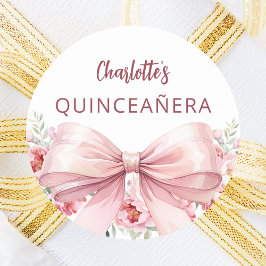 Quinceanera  rosa blommigts runt klistermärke
