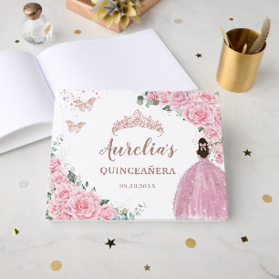 Quinceanera Rosa Blommor Rosor Prinsessa Rosa Guld Gästböcker
