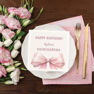 Quinceanera rosa bow kräm pappersservett