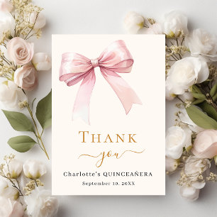 Quinceanera rosa bow kräm tack kort
