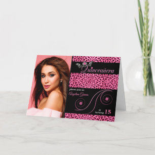 Quinceanera Rosa Cheetah Skriv ut med foto Inbjudan