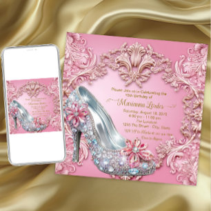 Quinceañera Rosa Diamant Högt Klacksko Inbjudningar